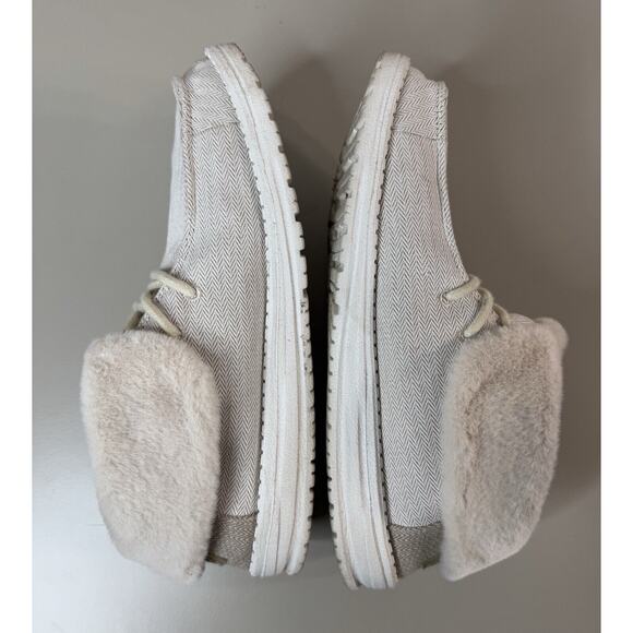 Hey Dude Women's Britt Shoes 9 Herringbone Cream Faux Fur Trim Comfort Cozy - Picture 9 of 13